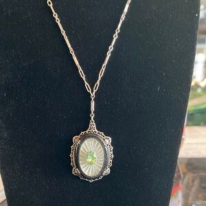 1920’s Camphor Glass Sterling Silver Necklace